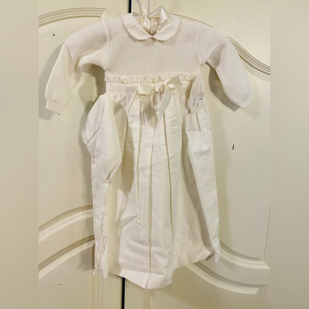 Classic White Infant Christening Gown with Satin Ribbon